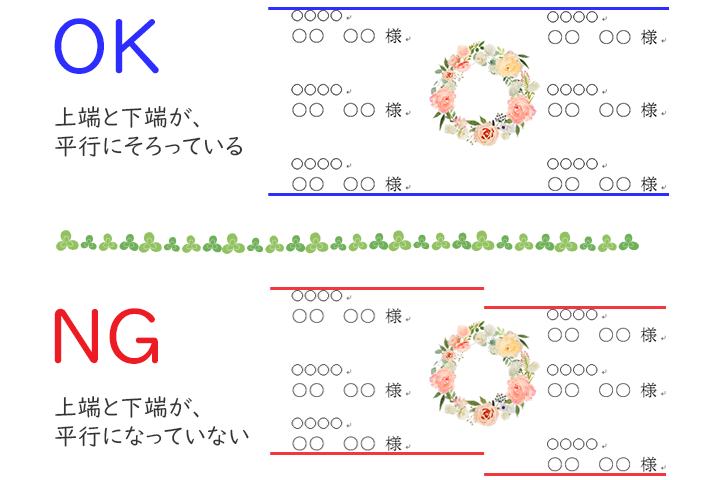 席次表作成の上でのポイント：席の上下部は揃える。